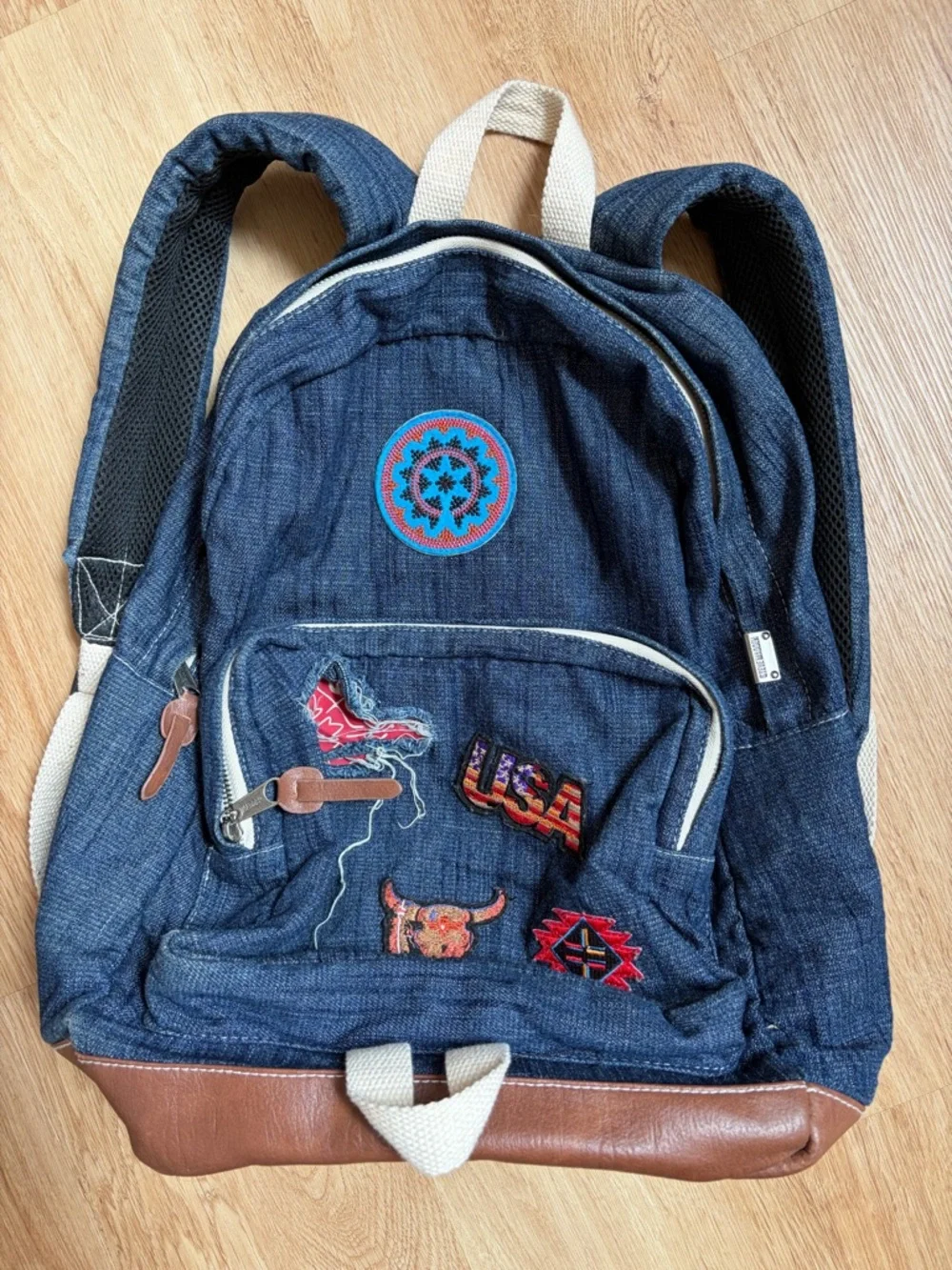 Rare Steve Madden Denim Patch Backpack Blue Red Bandana USA Aztec $108 unisex